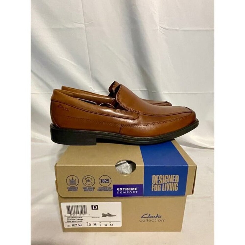 Clarks Mens Cosgrove Free Leather Dress Loafer Dark Tan Leather Size 10M NEW